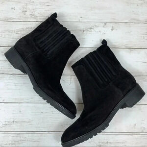 Via Spiga Black Suede Leather Ankle Chunky Boots Moto Biker Classic All Black 10